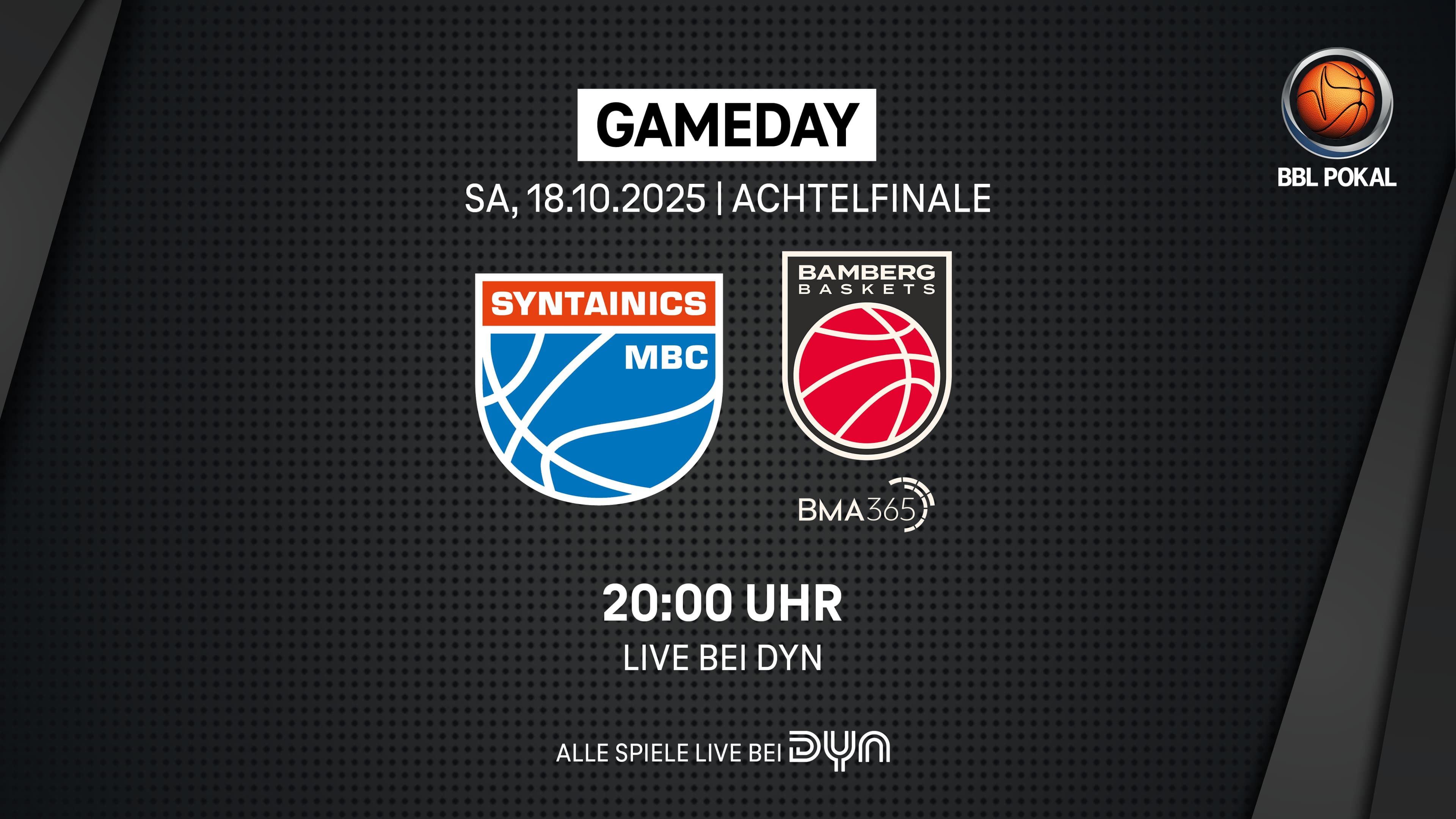 Vor schlappen acht Monaten kam es zu einer der größeren Sensationen im deutschen Basketball der letzten Jahre (neben, nun ja, dem WM-Titel 2023 zum Beispiel): Der SYNTAINICS MBC krönte sich im eigenen Haus – allein das war ja schon Sensation genug –, nachdem man den großen FC Bayern ausgeschaltet hatte (Sensation Nummer zwei) zum Pokalsieger (Sensation Nummer drei), und das im Finale gegen Bamberg. Und weil man sich ja nie sicher sein kann, ob so etwas nicht vielleicht einfach ein Zufall war (die Fachleute sprechen in diesem Zusammenhang auch von der „Sample Size“), dachte sich die Losfee, man sollte dieses Spiel an gleicher Stelle doch noch einmal wiederholen, nur eben acht Monate später.