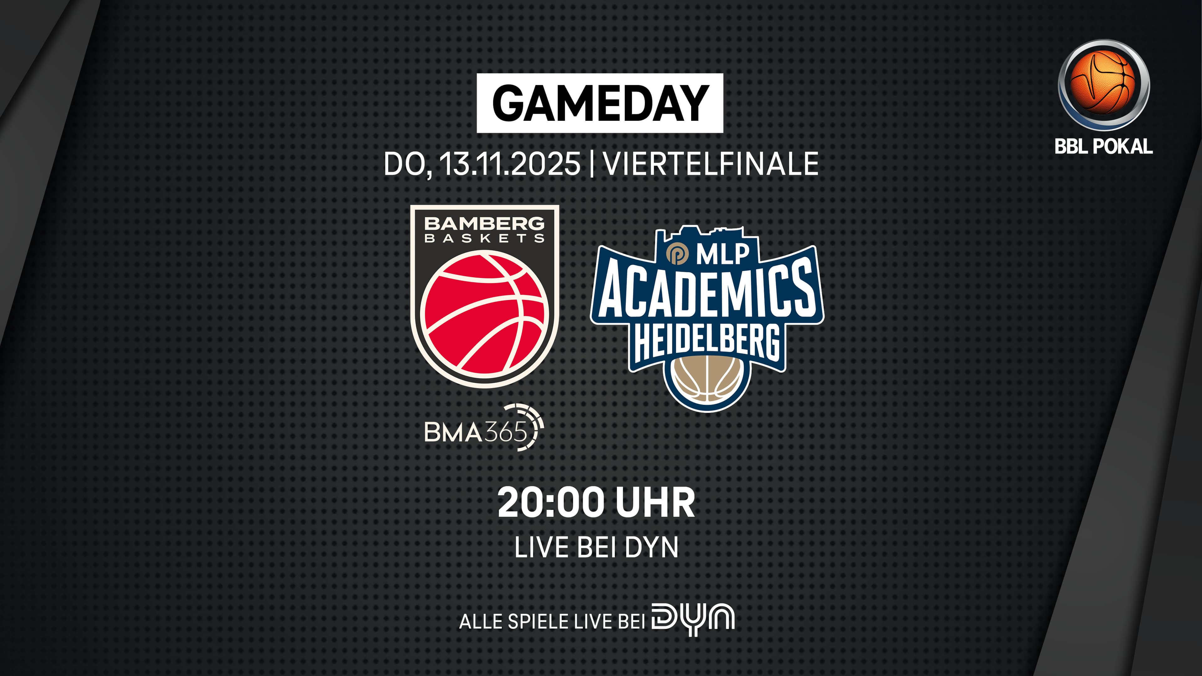 Die einen wollen im zweiten Jahr in Serie in das TOP FOUR, die anderen zum ersten Mal überhaupt in ihrer Vereinsgeschichte. In der vergangenen Saison erreichten die BMA365 Bamberg Baskets sogar das Pokalendspiel, wo sie sich aber dem Gastgeber SYNTAINICS MBC geschlagen geben mussten. Nun ist die Truppe von Anton Gavel einen Sieg von der erneuten Teilnahme entfernt. Die MLP Academics Heidelberg haben es bislang noch nicht in ein TOP FOUR geschafft, in einem Pokal-Halbfinale stand der Club zuletzt in der Saison 1977/78. Während die Bamberger auch im Ligabetrieb (Zehnter mit einer Bilanz von 3-3) im Soll sind, ist der Pokal-Wettbewerb für die Heidelberger momentan ein Hoffnungsschimmer. Denn sowohl in der Liga (1-6) als auch in der Champions League (1-3) haben sie jeweils erst ein Spiel gewonnen.